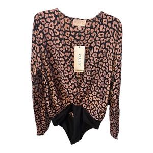 NWT Club L London Bodysuit Sz 6 Pink Black Floral Club Wear Party Girls Night